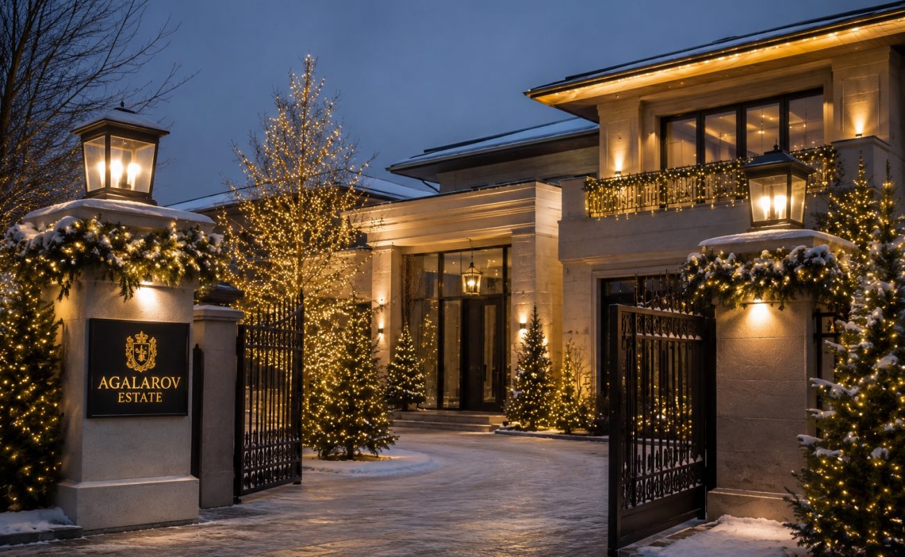 Новогоднее оформление домов в коттеджном поселке Agalarov Estate под ключ. Праздничный декор фасада, участка и интерьера с индивидуальным проектом для премиальных резиденций.